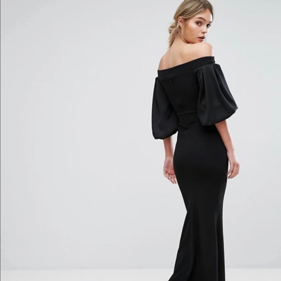 off the shoulder fishtail maxi dress